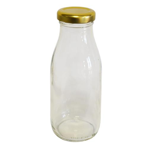 Bouteille lait ou jus en verre col large 1 litre couvercle or - www.comptoirzerodechet.com