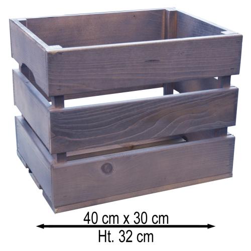 Caisse en bois lasurée grise 40 x 30 x 32 cm - www.comptoirzerodechet.com
