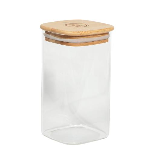Pot carré 1,35 litre en verre Borosilicaté couvercle bambou - www.comptoirzerodechet.com