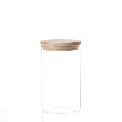 Pot rond 1 litre en verre Borosilicaté couvercle bois - comptoirzerodechet.com
