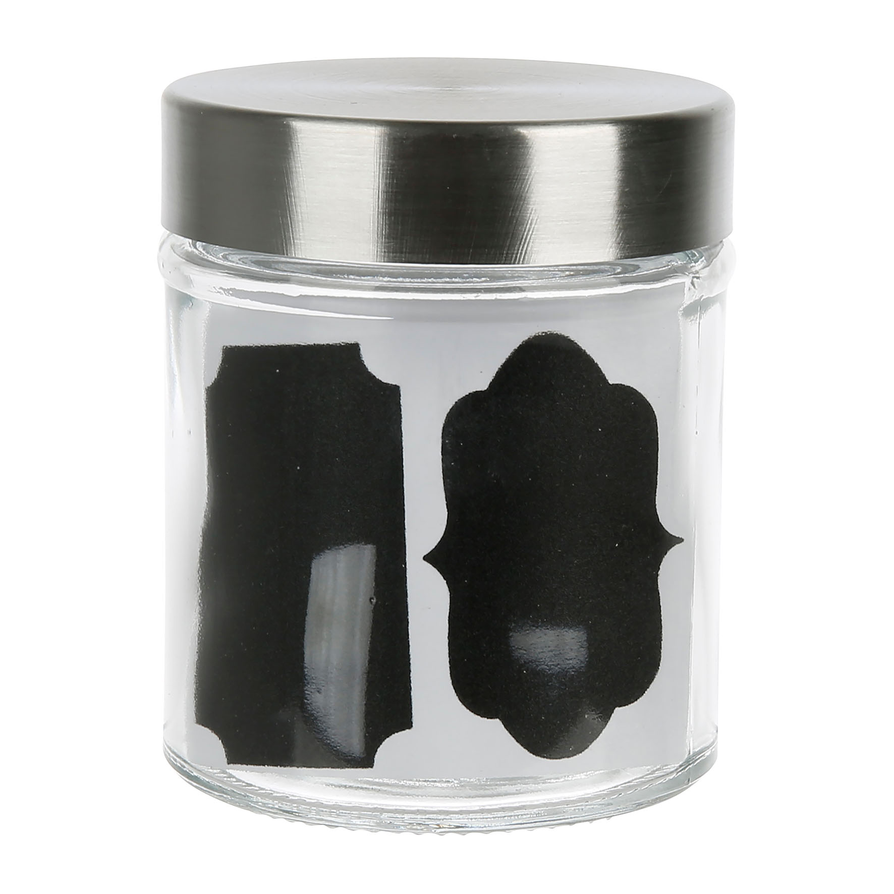 Bocal de cuisine en verre 350 ml couvercle à visser Inox + 2 étiquettes  ardoise adhésives repositionnables