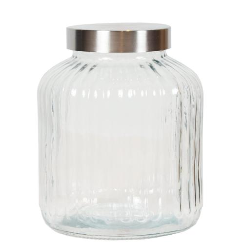 Bocal de conservation en verre strié 3,5 litres couvercle inox à visser - Comptoir zéro déchet
