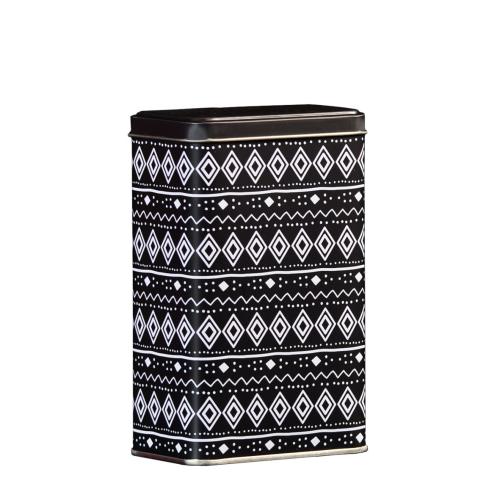 Boîte en métal haute rectangle décorée noire et blanche 9 x 6 x 15 cm - Comptoir zéro déchet