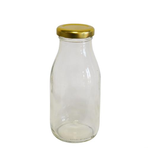 Bouteille lait ou jus en verre col large 250 ml couvercle or - comptoirzerodechet.com
