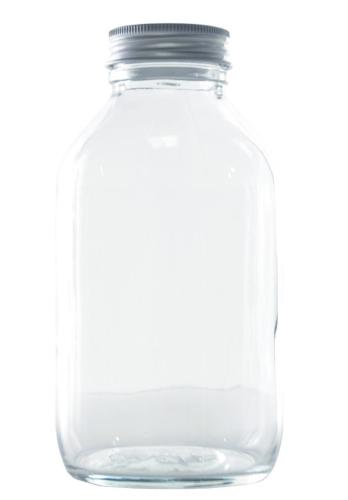 Flacon verre transparent 1 litre col large avec bouchon aluminium - comptoirzerodechet.com