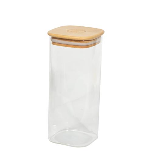 Pot carré 1 litre en verre Borosilicaté couvercle bambou - Comptoir Zéro Déchet