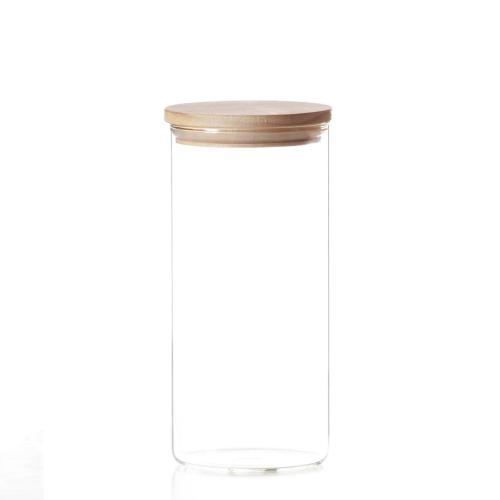 Pot rond 1,35 litre en verre Borosilicaté couvercle bois - comptoirzerodechet.com